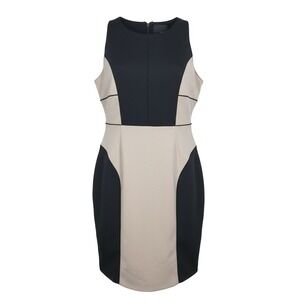 Anthropologie‎ Greylin Sheath Dress Sz M Colorblock Black Beige Sleeveless Knee